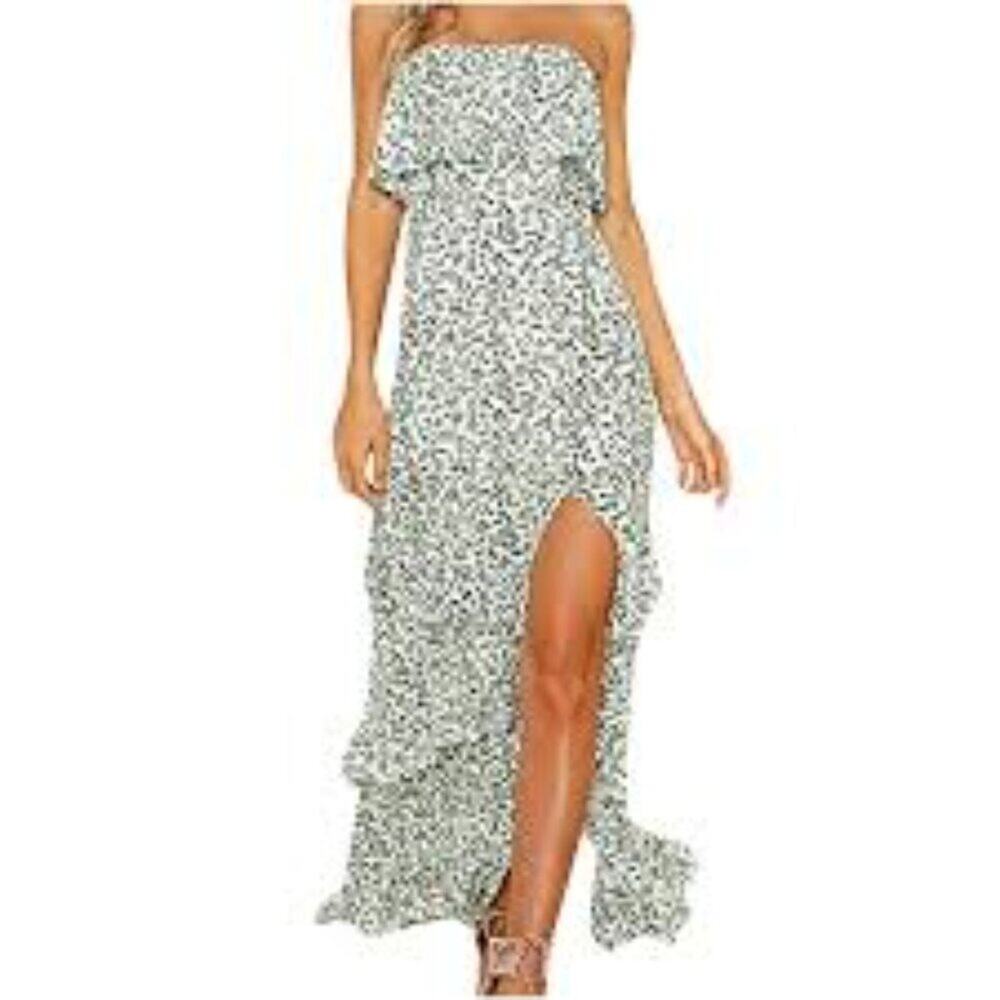 Yidarton Floral Tiered Ruffle Off-Shoulder Maxi Dress Flowy Size XL